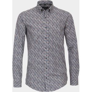 CASA MODA Sport casual fit overhemd - popeline - blauw dessin - Strijkvriendelijk - Boordmaat: 39/40
