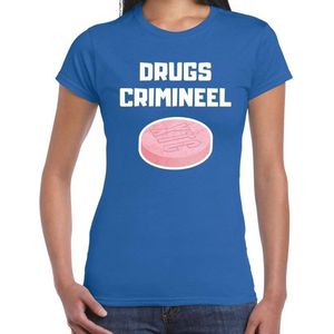 Drugs crimineel  t-shirt blauw voor dames - drugs crimineel XTC carnaval / feest shirt kleding XS