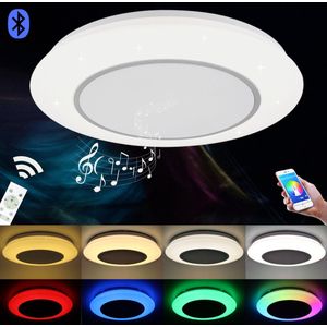 Varin® LED Smart Badkamerlamp met bluetooth speaker - Ø 40cm - IP44 Spatwaterdicht - Plafondlamp badkamer - Verlichting overkapping - Buitenlamp - Plafonniere - Plafond badkamerverlichting - Verlichting - Smart lamp met app en afstandsbediening