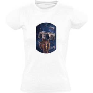 Astronaut luistert muziek Dames T-shirt | dj | play | music | muziek luisteren | radio | bandje | geluid | Wit
