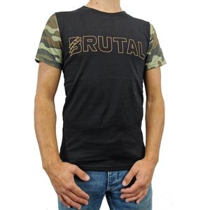 BRUTAL® T Shirt Heren Zwart Camouflage - Ronde Hals - Korte Mouw - Met Print - Met Opdruk - Maat S