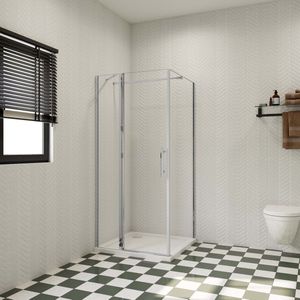 Douchecabine B:100xD:80xH:195cm met één vaste wand en één draaideur , 6mm transparant gehard glas, stabilisatiestang 73-120cm (verstelbaar), glanzend chromen profiel.