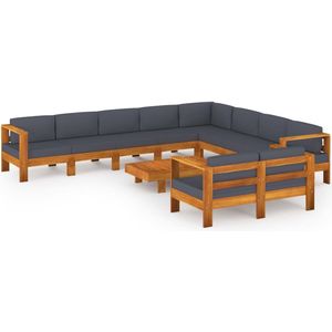 vidaXL 10-delige Loungeset met donkergrijze kussens acaciahout - Tuinset - Tuinsets - Loungeset - Loungesets