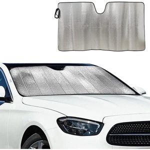 S&Dshopline® - Zonnescherm voor de auto, opvouwbaar, uv-bescherming, 150 x 80 cm, zilver, functioneel, voorruit, zonwering, auto, bestelwagen, SUV, vrachtwagen