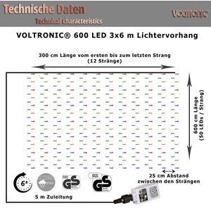 VOLTRONIC LED Lichtgordijn - Met Afstandsbediening - 600 LEDs - Kerstverlichting - Tuinverlichting - Binnen en Buiten - 3 x 6 m - Warm en Koud Wit