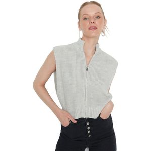 Trendyol Stone Crop Basic Gebreide Vest Met Rits Twoaw23Hi0015