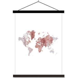 Wanddecoratie - Wereldkaart - Roze - Marmer - Schoolplaat - 40x53 cm - Textielposter - Textiel poster