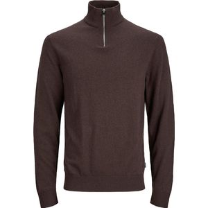 JACK & JONES Emil knit half zip slim fit - heren schipperstrui viscosemengsel met opstaande boord - bruin - Maat: XL