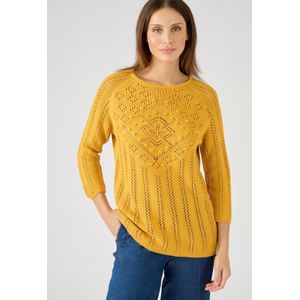Damart - Pull in tricot met ruitjesmotief - Dames - Geel - XS