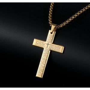 Fako Bijoux�® - Cubaans Kruis Voor Mannen - Ketting Met Kruis - Heren Ketting - Holy Cross - 29x45mm - 60cm - 2mm - Stainless Steel - RVS - Staal - Goudkleurig