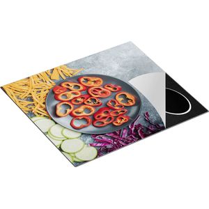 Chefcare Inductie Beschermer Gesneden Groente op Grijze Marmer - Groentes - 59x52 cm - Afdekplaat Inductie - Kookplaat Beschermer - Inductie Mat