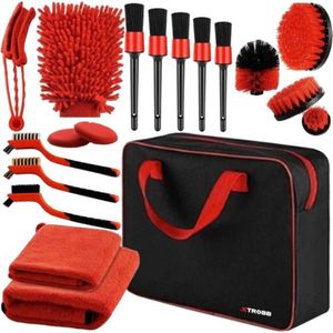 T.R. Goods - Auto Detailing Set 19-Delig - 2 x Spons - 5 x Kwasten - 4 x Boormachine borstels - 3 x Staalborstel - Handschoen Spons - Ventilatie Rooster Borstel