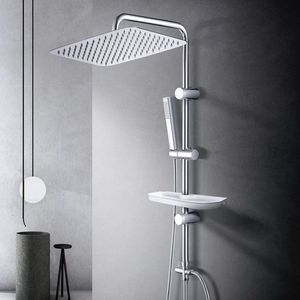 Html Regendouche - Doucheset met plank - Chroom Douchesysteem - Douchestangset (35x25) douchekop met stang