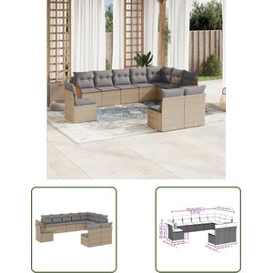 The Living Store Loungeset PE-rattan - Modulair design - Waterdichte opbergruimte - Afneembare wasbare hoezen - Inclusief kussens - 110 kg draagvermogen