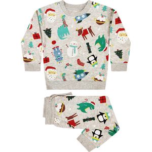 Babyshower - Kraamcadeau - Kerst - Peuter/kleuter/kinder- unisex - joggingset / Huispak- Kerst Iconen - Grijs - maat 116/122 (6-7 jaar)