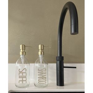 BBBLS Design Dispenser Giftset ""Seife Shampoo"" | Transparant Glas | 500ml | RVS / Metaal Pomp Goud | Zeeppomp | Zeepdispenser | Zeephouder