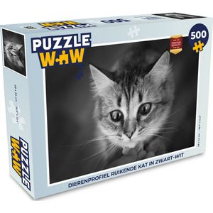 Puzzel Dierenprofiel ruikende kat in zwart-wit - Legpuzzel - Puzzel 500 stukjes