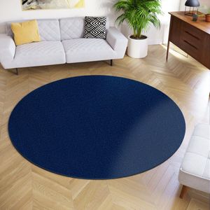 Tapiso Mono Rond Vloerkleed Navy Laagpolig Effen Tapijt Maat- 200x200