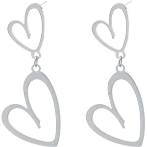 Oorbellen - Oorhangers Hartjes - RVS - 4,5cm - Zilverkleurig