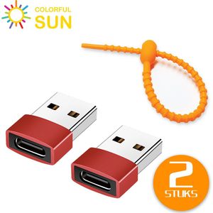 Colorful Sun® USB-A naar USB-C adapter - 2 stuks - USB A to USB C - Gratis kabel-organizer - USB A Male naar USB C Female - HUB - Verloop - Roze