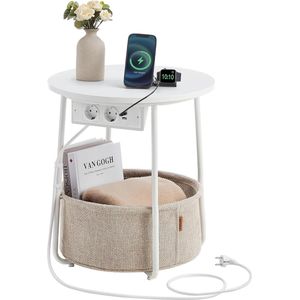 Conway Living - Bijzettafel met laadstation - Rond - Wit - 45x45x50cm