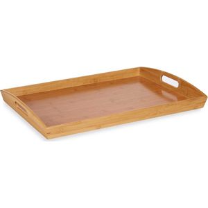 Rechthoekige bamboe houten dienblad met handvaten 58 x 38 x 6 cm met opstaande rand