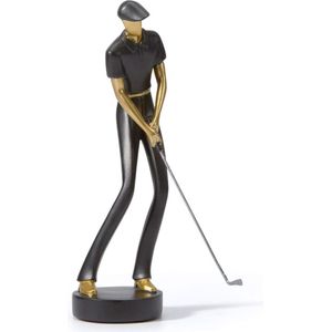 Golfer figuren beeldbeeld sculptuur golfspeler geschenk polyhars decoratie kunst zwart 24cm