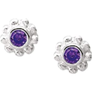 YO&NO - Oorbellen - Zilver - Oorknoppen - Bloem - Zirkonia - Amethyst - 4,5mm - Kinderen - Zilver 925