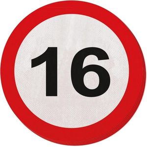 40x 16 jaar leeftijd themafeest servetten verkeersbord 33 cm rond - Sweet 16/16e verjaardag papieren wegwerp tafeldecoraties