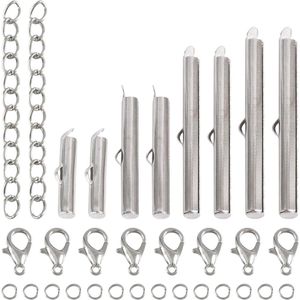 80 stuks 20 ~ 40 mm ijzeren glijdende buissluitingen met 40 strengen twistverlengingskettingen, 80 stuks 304 roestvrijstalen springringen en 40 stuks legering kreeft klauwsluitingen
