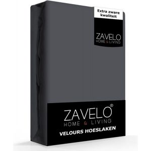 Zavelo Hoeslaken Velours Antraciet - Fluweel Zacht - 30 cm Hoekhoogte - Rondom Elastiek - Velvet - 2-persoons 140/150x200/220 cm