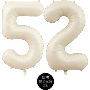 Cijfer Helium Folie ballon XL - 52 jaar cijfer - Creme - Satijn - Nude - 100 cm - leeftijd 52 jaar feestartikelen verjaardag