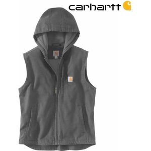 Carhartt Washed Duck - Fleece-Lined - Hooded werkvest Heren Kleur: Gravel - maat M