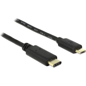 DeLOCK 2m, USB2.0-C/USB2.0 Micro-B 2m Micro-USB B USB C Zwart USB-kabel