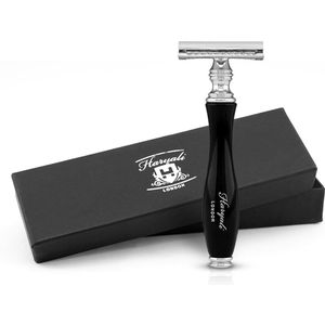 Haryali London Classic Double Edge (DE) veiligheidsscheermes verchroomd met gesloten kam voor heren en dames, Inclusief 5 Mesjes (Zwart)