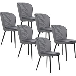 Merax Eetkamerstoelen Set van 6 – Donkergrijs Fluweel – Metalen Frame