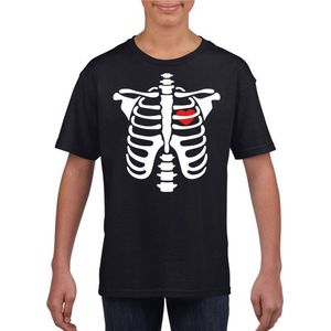 Halloween Halloween skelet t-shirt zwart jongens en meisjes - Halloween kostuum kind 122/128