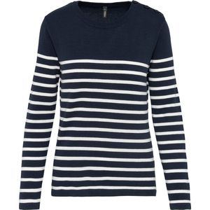 Pullover/Cardigan Dames M Kariban Lange mouw Striped Navy / Off White 100% Katoen