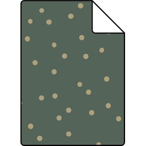 Proefstaal ESTAhome behang stippen donkergroen en goud - 26,5 x 21 cm - 139275-S