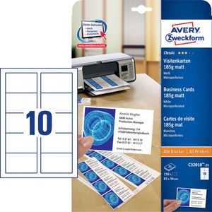 AVERY visitekaarten dubbelgevouwen 185 g/m�� 10 per blad 250 stuks