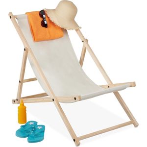 Relaxdays strandstoel hout - ligstoel inklapbaar - klapstoel - campingstoel - tuinstoel - beige