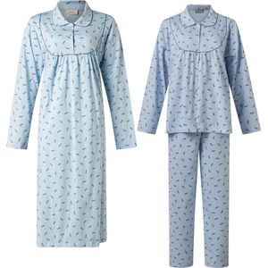 Klassieke dames set van Lunatex nachthemd + pyjama kleur blauw in maat S