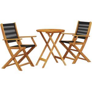 vidaXL Bistroset 3-delig - Massief hout - Zwart Bistro Set - Tuinset - Acacia Hout - Buitendecoratie - Terrasdecoratie