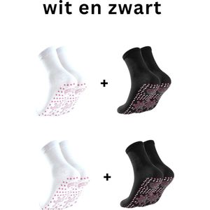 Playos® - Zelf Verwarmde Sokken - 4 Paar - Wit en Zwart - Maat 37 tot 44 - Antislip - Zelf Verwarmend - Massage - Acupunctuur - Vochtregulerend - One Size - Skisokken - Huissokken - Wintersokken - Warme Voeten - Warme Sokken - Thermische Sokken