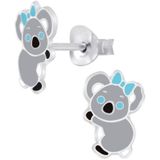 Oorbellen kinderen | Zilveren oorstekers, koala met blauwe strik