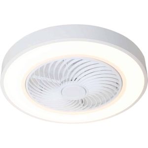Stille plafondlamp met ventilator met lamp & afstandsbediening | Wit | 6 draaisnelheden | 3 lichtsterkten | Ø 50 cm | badkamer / slaapkamer lamp | modern design | Freelight - Plafondventilator Fiato - Ø 50 cm