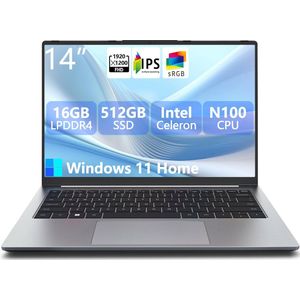 Hot Pepper Chili R14B Laptop - 16GB RAM - 512GB SSD - 3.4 GHz - Intel® N100 - Quad Core - Windows 11 Home - Ultrabook - 4K - 14 inch
