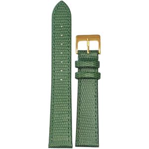 Horlogeband-horlogebandje-12mm-groen -croco-lizard print-echt leer-plat-goudkleurige gesp-leer-12 mm