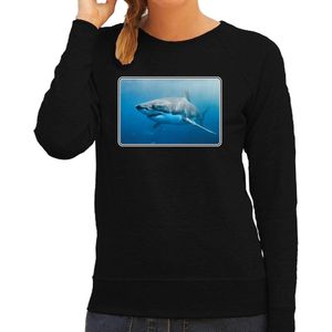 Dieren sweater met haaien foto - zwart - voor dames - natuur / haai cadeau trui - kleding / sweat shirt XL