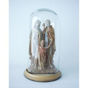 Sculptuur - 27 cm hoog - Maria met Jozef en Jezus onder een stolp van 27 cm